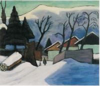 Drei Häuser im Schnee, 1933 